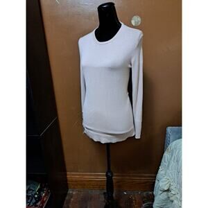 Mango Women's Long Sleeve Boat Neck Knit T-Shirt Blush Size M NWT Button Sleeve